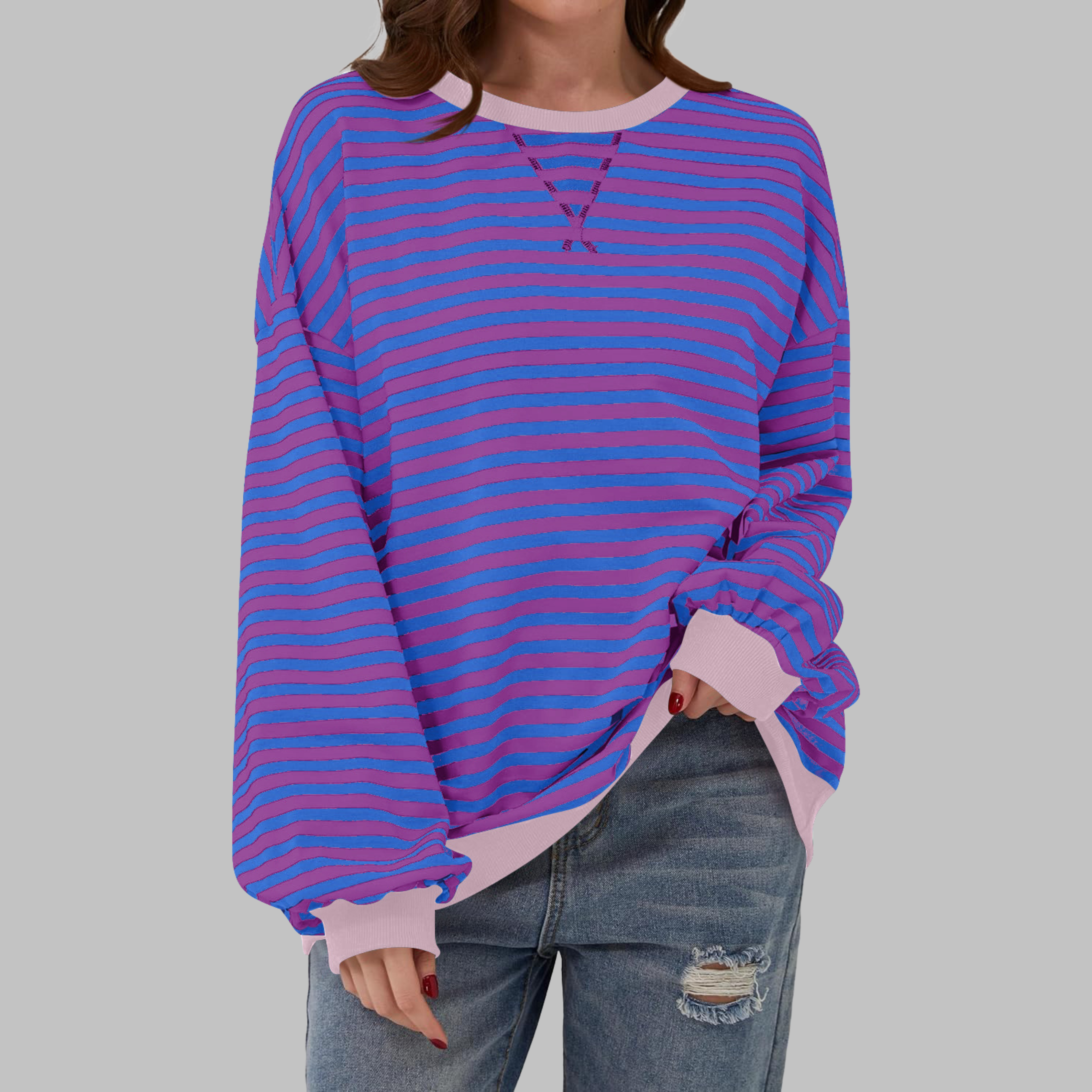 LUKA™ - Casual Long Sleeve Round Neck Striped Shirt