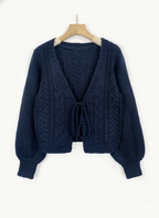 ALICIA™ - Casual Drop Shoulder Long Sleeve Cardigan Tie Front V-Neck Knitwear