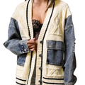 FLANNERY™ – Relaxed Denim Patchwork Knit Cardigan