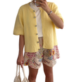 WREN™ – Soft Ribbed Button-Down Short Sleeve Cardigan