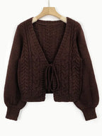 ALICIA™ - Casual Drop Shoulder Long Sleeve Cardigan Tie Front V-Neck Knitwear